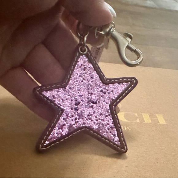 Coach Glittered Slanted Star Leather Keychain Fob Bag Charm - Picture 2 of 7